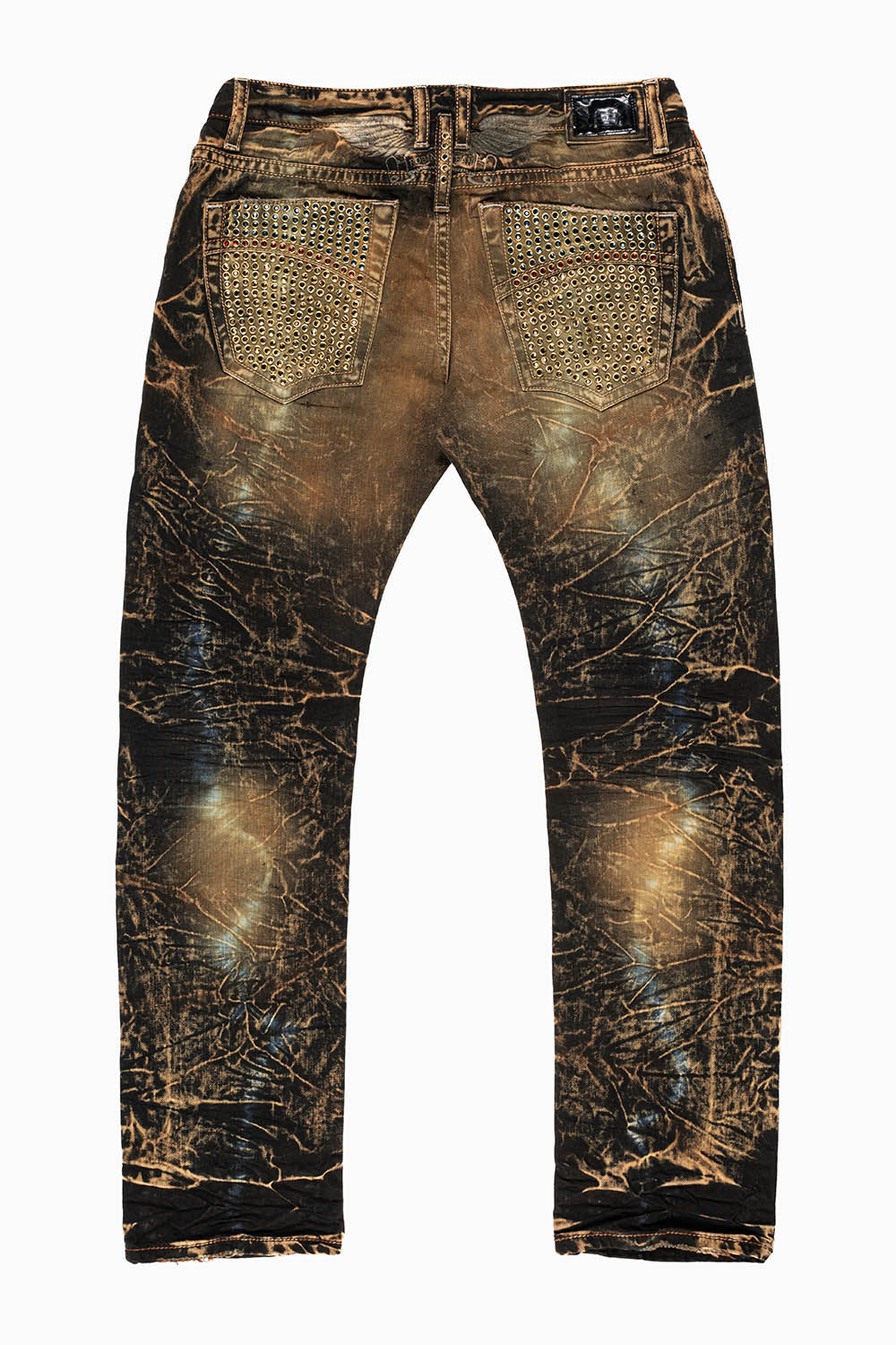 CLASSIC 5 POCKET SLIM LEG JEANS IN 4D DARK PERU WASH FULLY EMBELLISHED POCKETS WITH  LARGE CRYSTALS