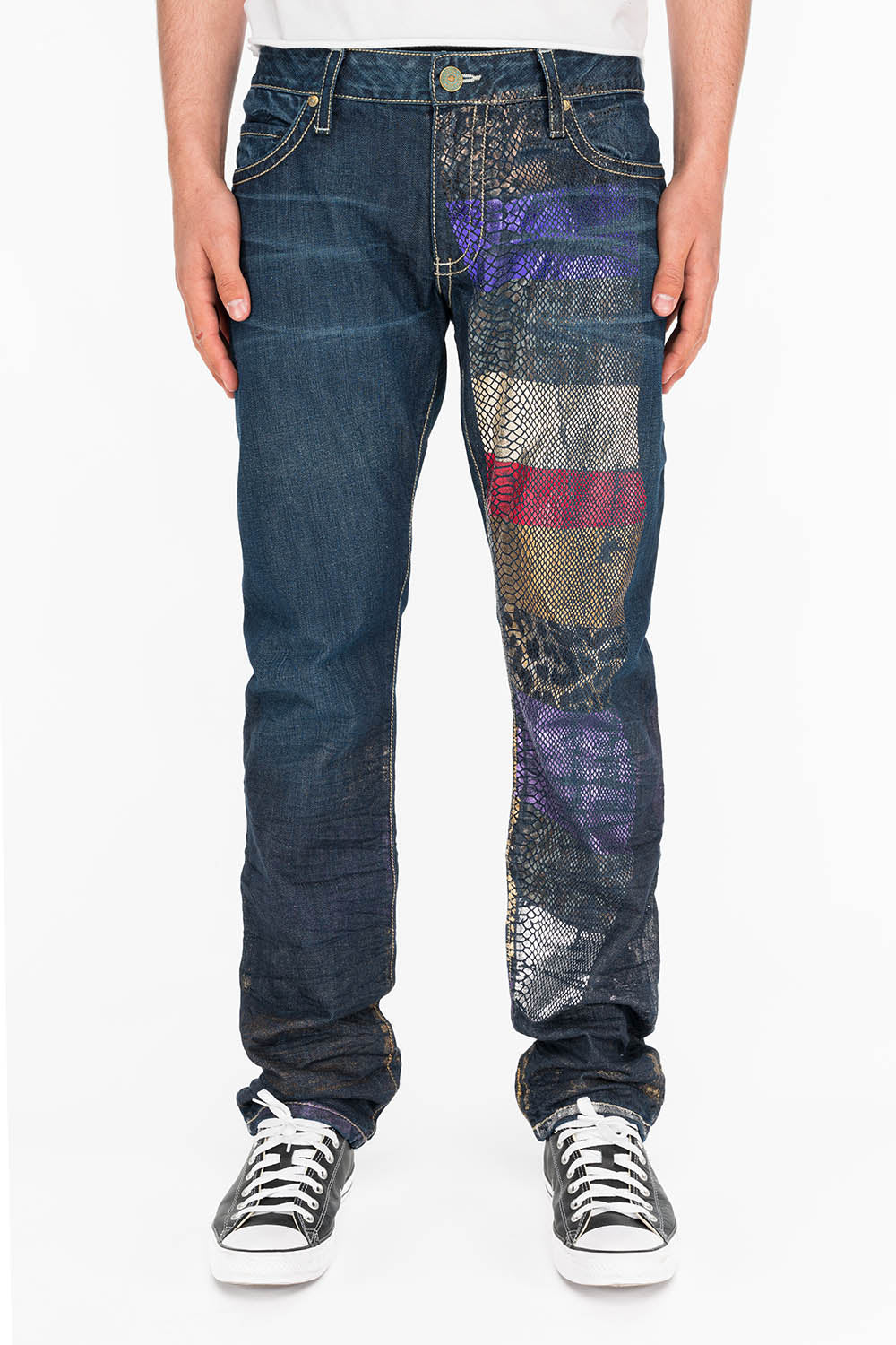 CLASSIC 5 POCKET SLIM JEANS IN DESIGNER SNAKE MULTI COLOR