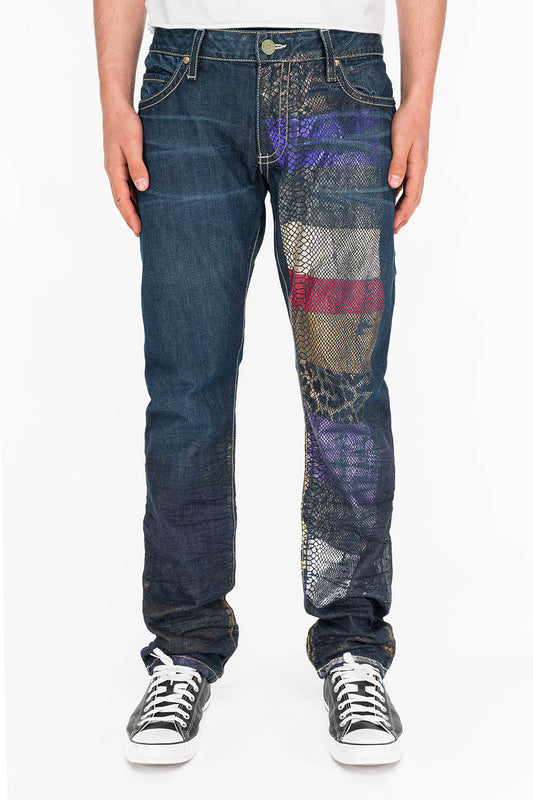 CLASSIC 5 POCKET SLIM JEANS IN DESIGNER SNAKE MULTI COLOR