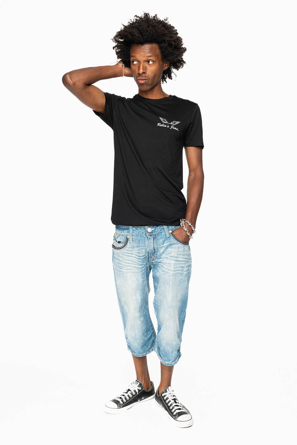 LIMITED EDITION EASY RIDER SHORTS W/ PATCHES IN AQUARAMA DARK WASH