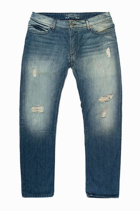 MENS CLASSIC 5 POCKET SLIM LEG JEANS IN ALBANY DARK BROKEN WASH
