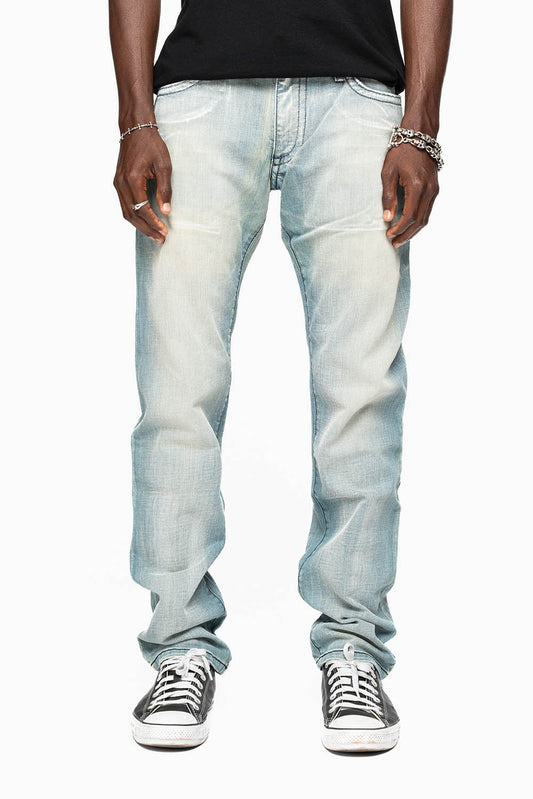 MENS CLASSIC 5 POCKET SLIM LEG JEANS IN GARAGE LIGHT WASH
