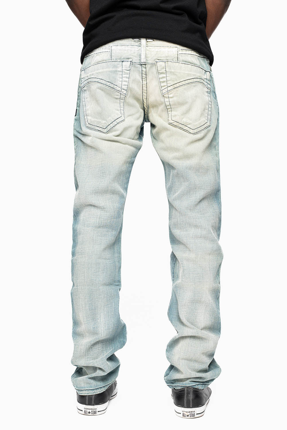 MENS CLASSIC 5 POCKET SLIM LEG JEANS IN GARAGE LIGHT WASH