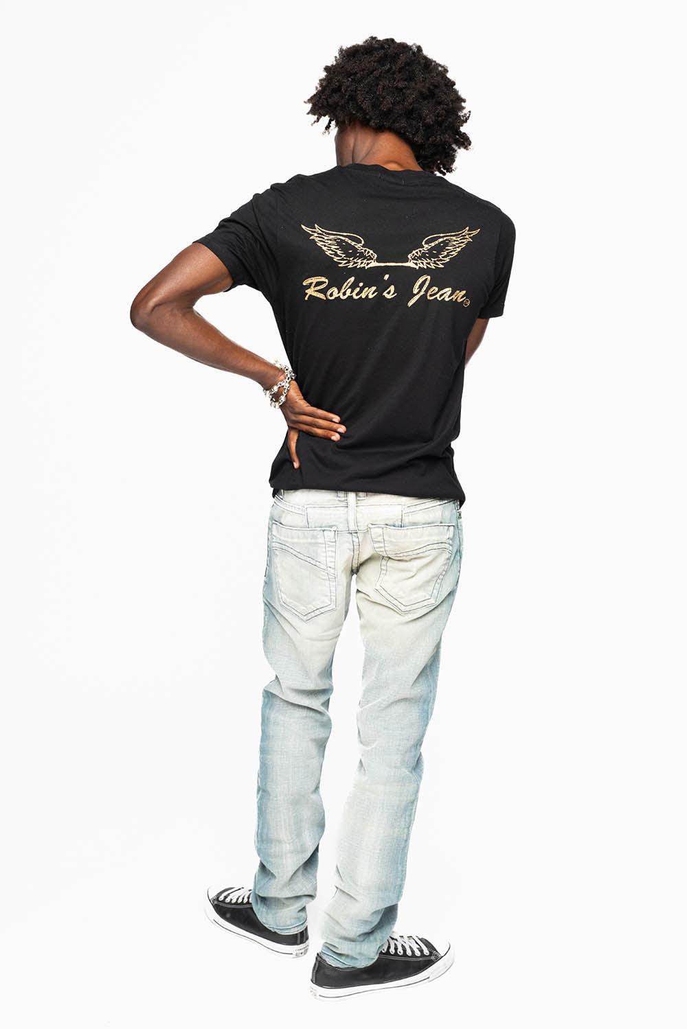 MENS CLASSIC 5 POCKET SLIM LEG JEANS IN GARAGE LIGHT WASH