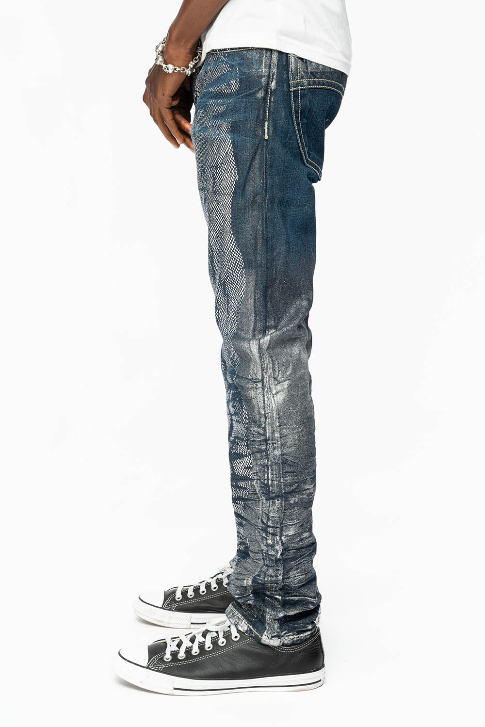 CLASSIC 5 POCKET  STRAIGHT LEG JEANS  IN  DESIGNER SNAKE SILVER WASH