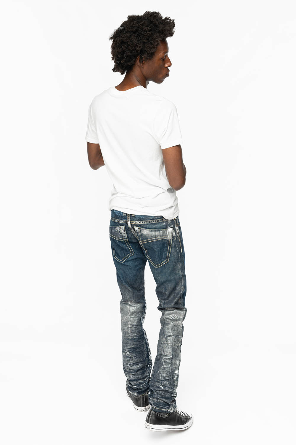 CLASSIC 5 POCKET  STRAIGHT LEG JEANS  IN  DESIGNER SNAKE SILVER WASH