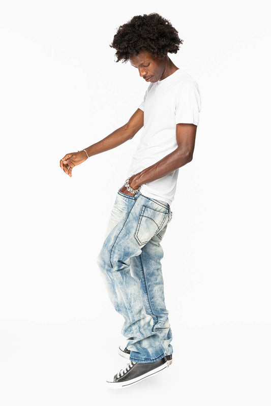 MENS SLIM FIT JEANS IN CHEROKEE DARK WASH WITH HEAVY STITCHING AND BLK EMBROIDERED WINGS
