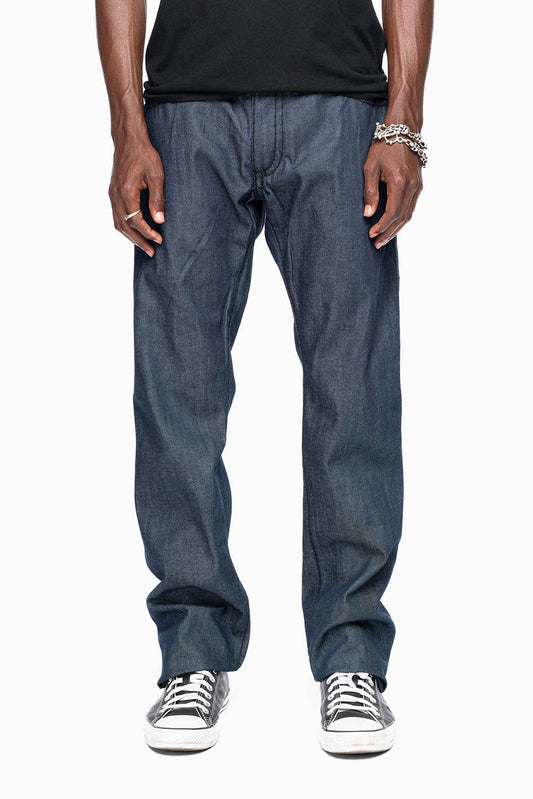 ROBIN'S SLIM FIT JEANS IN RAW DENIM EMBROIDERED ROBIN'S WING LOGO WITH BLK HEAVY STITCHING