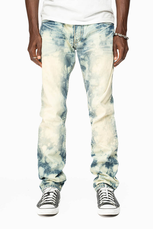 MENS CLASSIC 5 POCKET STRAIGHT LEG JEANS IN JAPAN MEDIUM WASH WITH BLACK DIAMOND CRYSTALS
