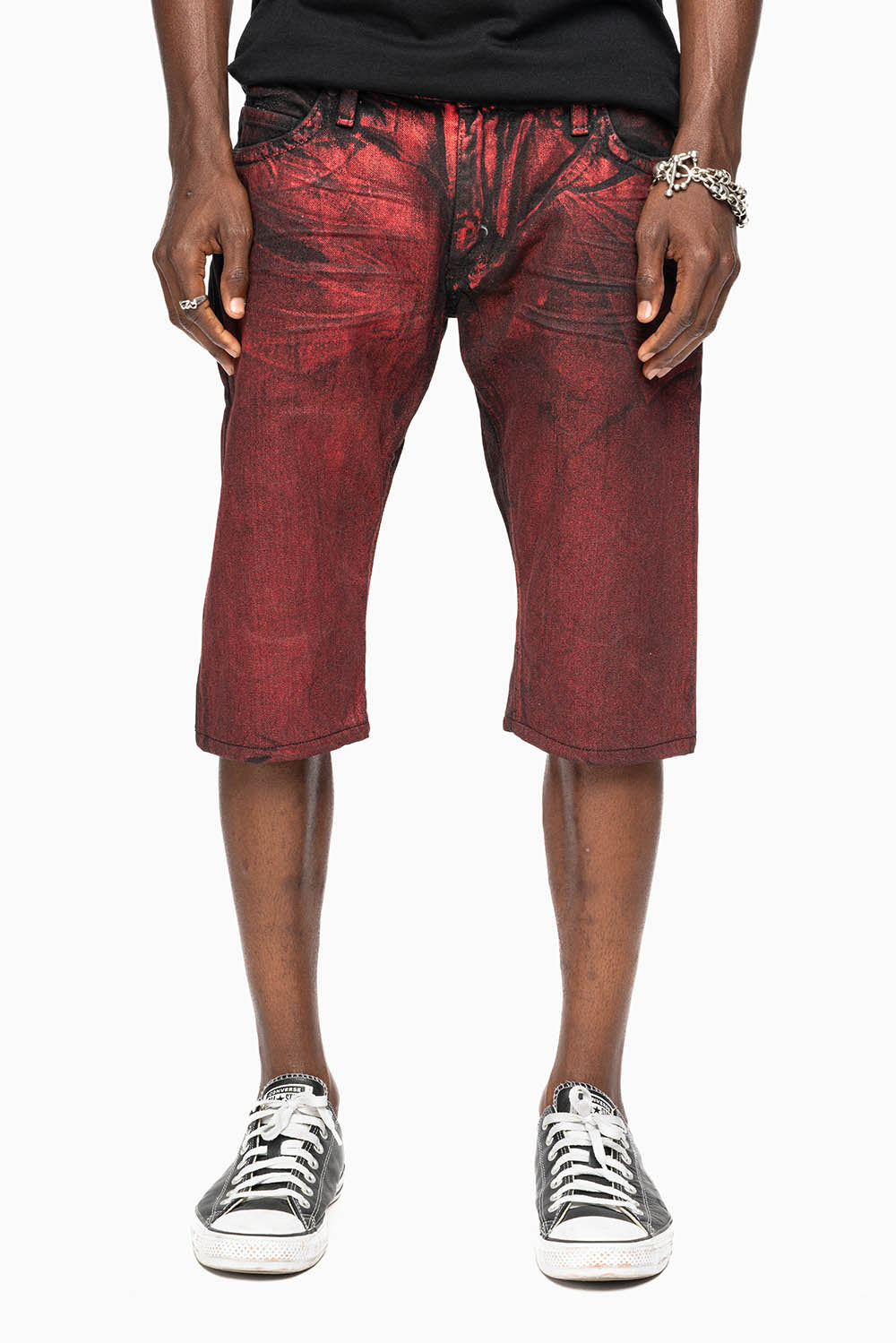 MENS SHORT WITH FLAP POCKETS IN RUSH RED WASH WITH  CRYSTALS