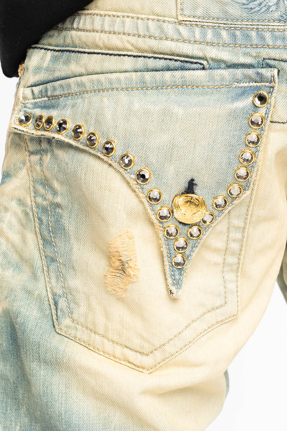 MENS SHORT WITH FLAP POCKETS IN 5D NEDIUM BROKEN WASH WITH  LARGE CRYSTALS