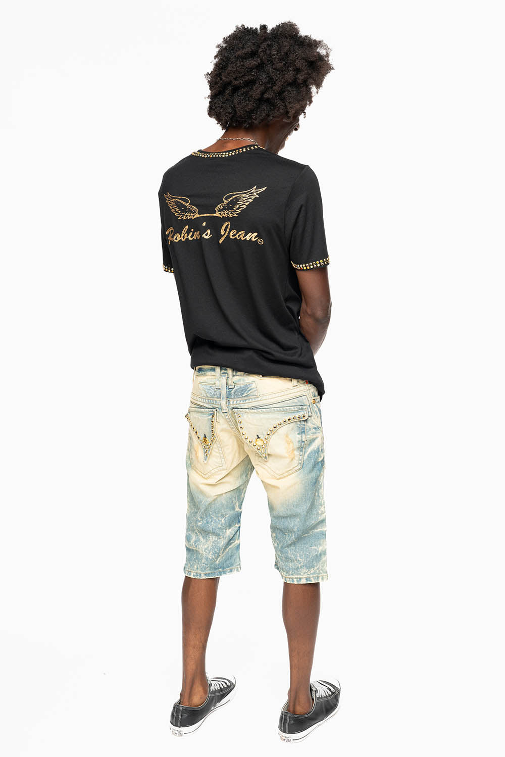MENS SHORT WITH FLAP POCKETS IN 5D NEDIUM BROKEN WASH WITH  LARGE CRYSTALS