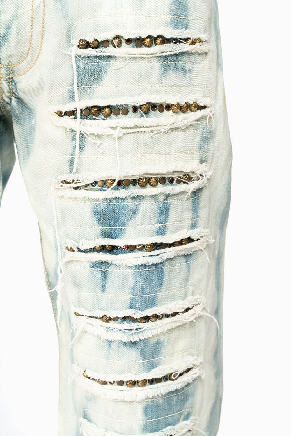 MENS DESTROYED SHORTS WITH KILLER FLAP POCKET IN FLORENCE WASH WITH STUDS AND CRYSTALS