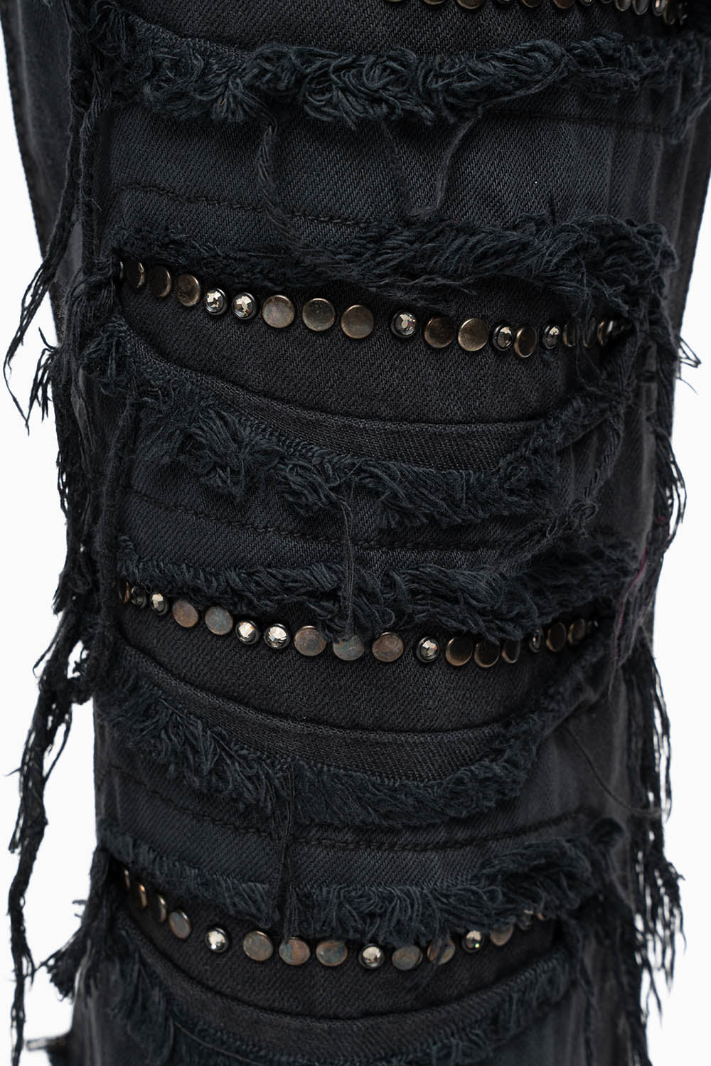 MENS DESTROYED SHORTS WITH KILLER FLAP POCKET IN BLACK EMBELLISHED WITH CRYSTALS AND STUDS