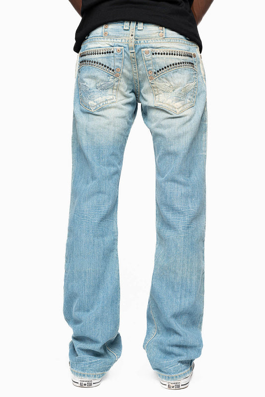 CLASSIC 5 POCKET STRAIGHT LEG JEAN IN LIGHT WASH WITH CRYSTALS