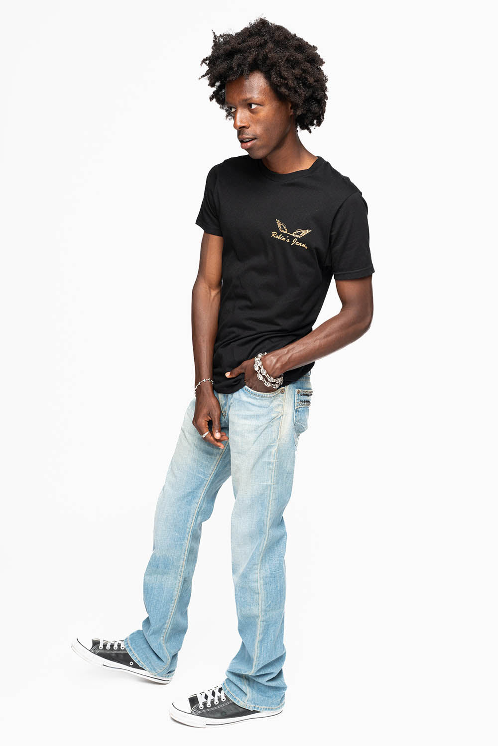CLASSIC 5 POCKET STRAIGHT LEG JEAN IN LIGHT WASH WITH CRYSTALS