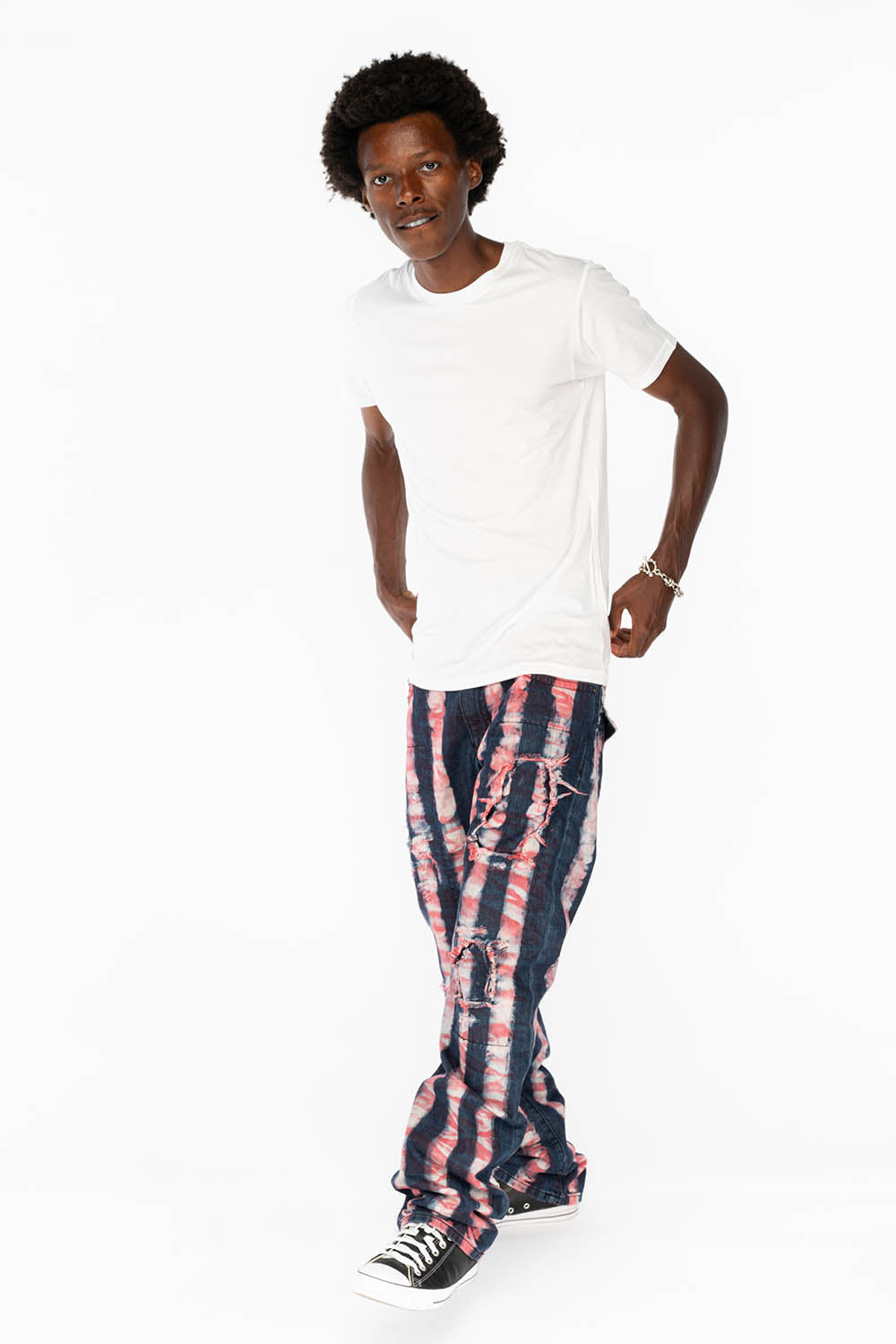 GYPSY STRAIGHT LEG REPATCHED JEANS WITH LONG FLAP EMBELLISHED WITH CRY ...