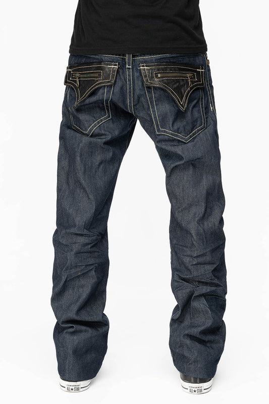 CLINT W/BLACK LEATHER ZIPPER  FLAPS IN RINSE WASH