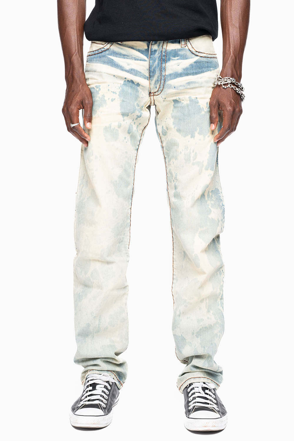 MENS CLASSIC 5 POCKET STRAIGHT LEG JEANS IN NEW JAPAN MEDIUM WASH WITH CRYSTALS