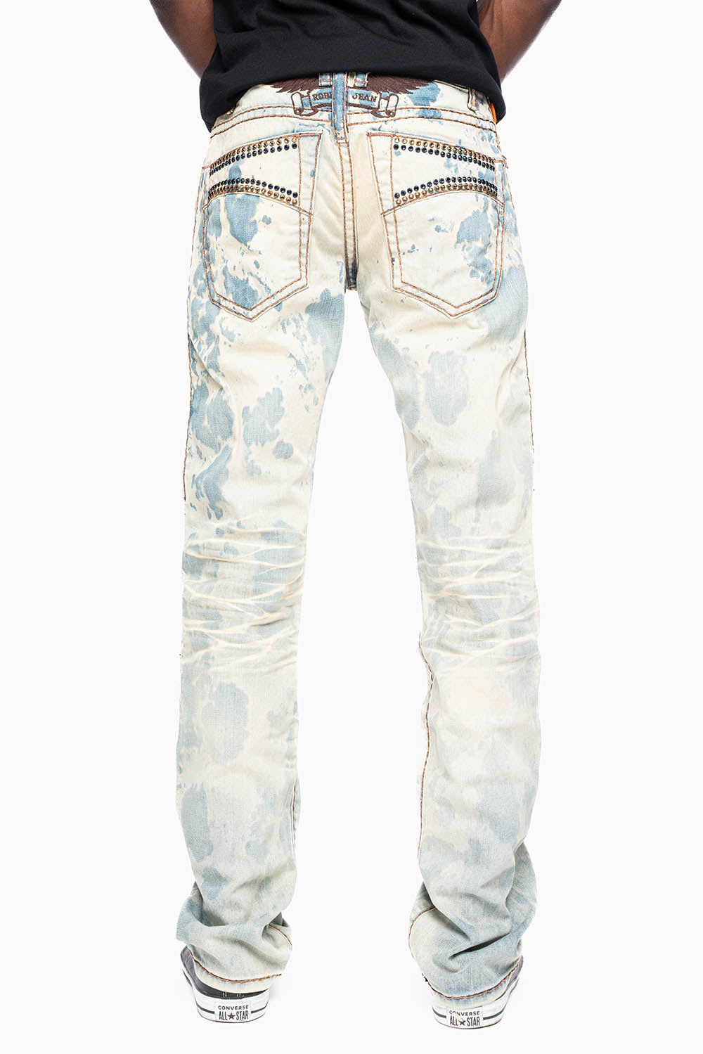 MENS CLASSIC 5 POCKET STRAIGHT LEG JEANS IN NEW JAPAN MEDIUM WASH WITH CRYSTALS