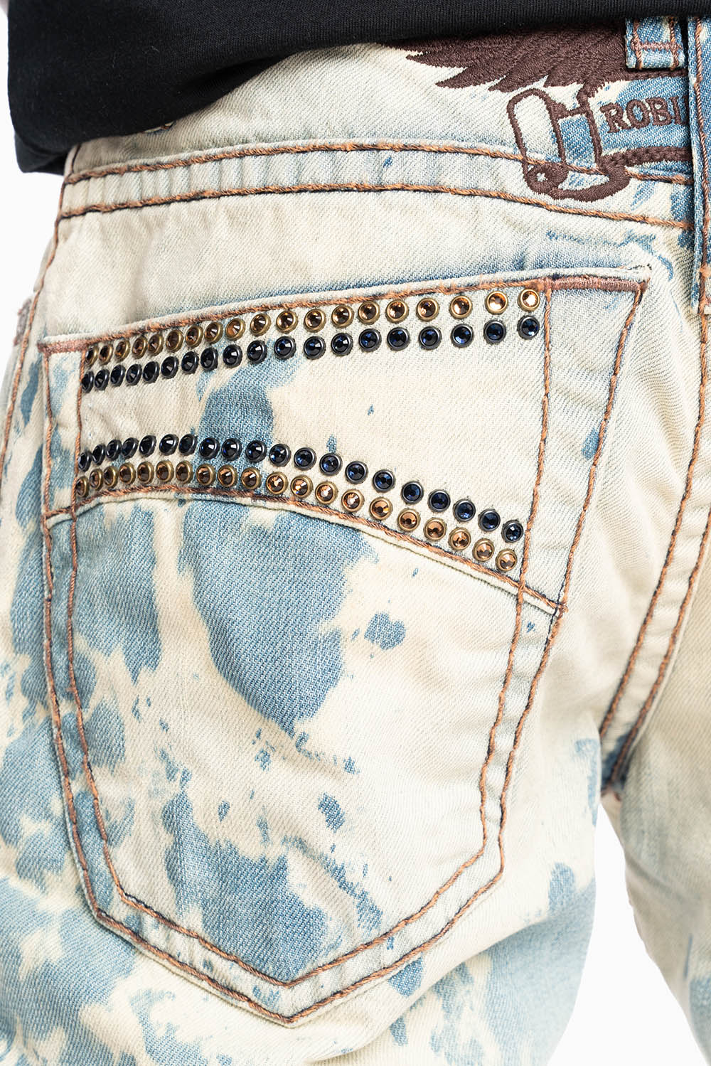 MENS CLASSIC 5 POCKET STRAIGHT LEG JEANS IN NEW JAPAN MEDIUM WASH WITH CRYSTALS