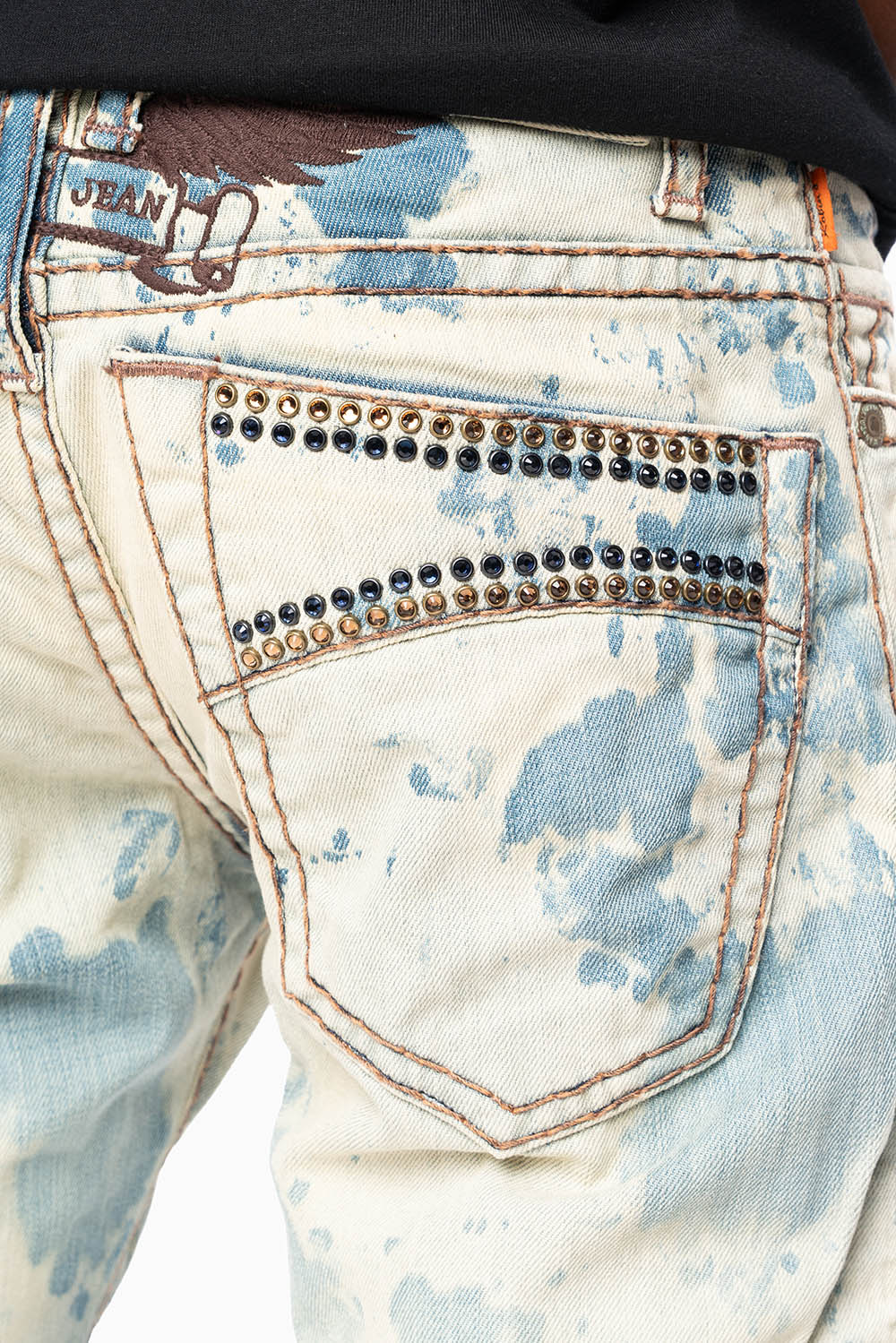 MENS CLASSIC 5 POCKET STRAIGHT LEG JEANS IN NEW JAPAN MEDIUM WASH WITH CRYSTALS