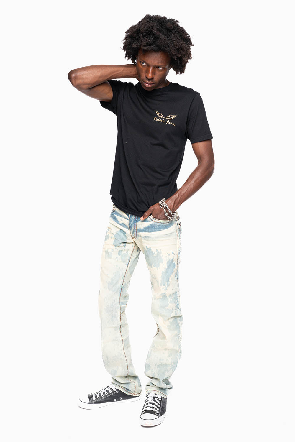 MENS CLASSIC 5 POCKET STRAIGHT LEG JEANS IN NEW JAPAN MEDIUM WASH WITH CRYSTALS