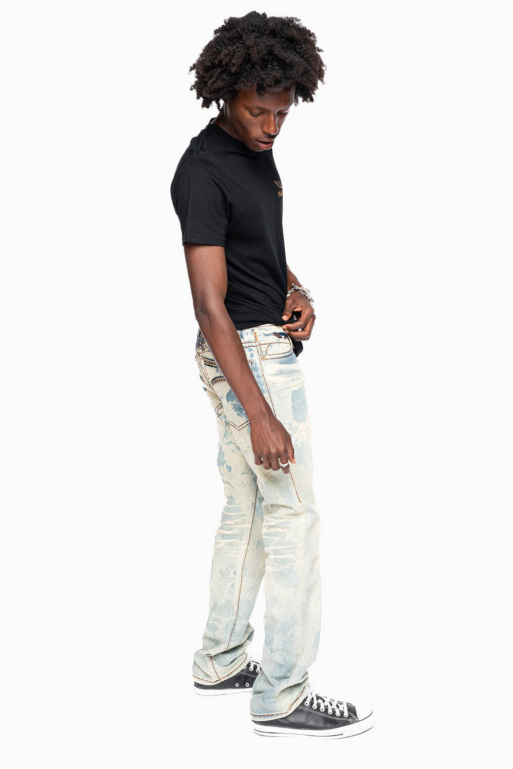 MENS CLASSIC 5 POCKET STRAIGHT LEG JEANS IN NEW JAPAN MEDIUM WASH WITH CRYSTALS