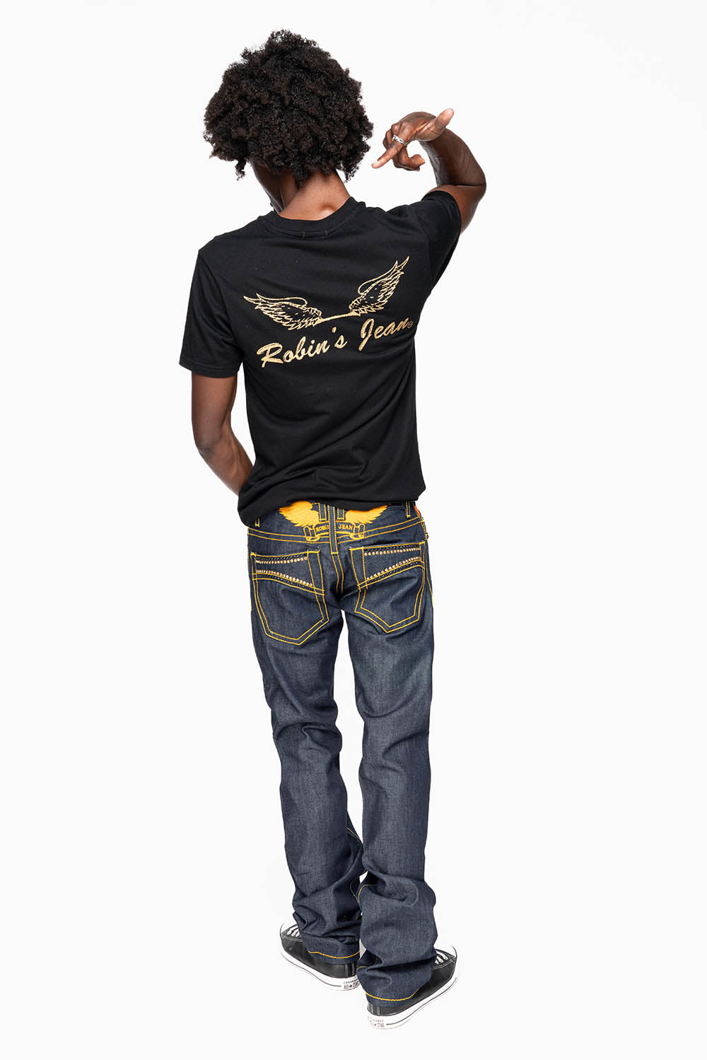 MENS CLASSIC 5 POCKET STRAIGHT LEG JEANS IN RAW DENIM  ORANGE  STICH WITH CRYSTALS