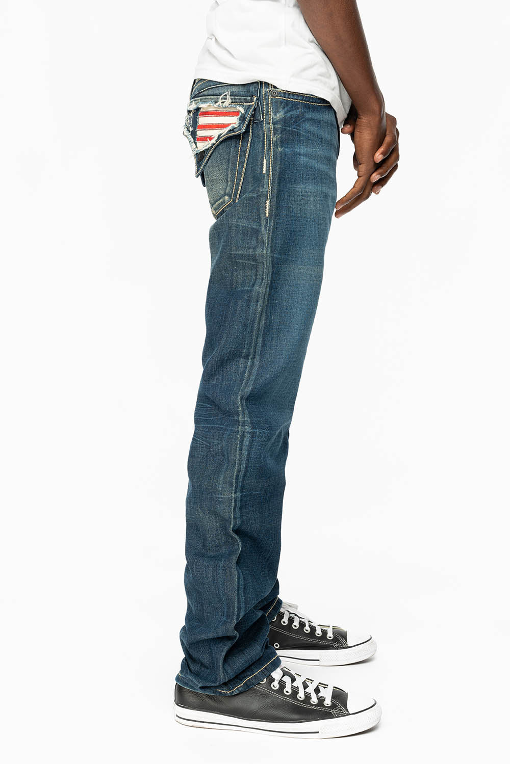 ROBIN'S FLAP STRAIGHT LEG JEANS IN DARK BLUE WASH