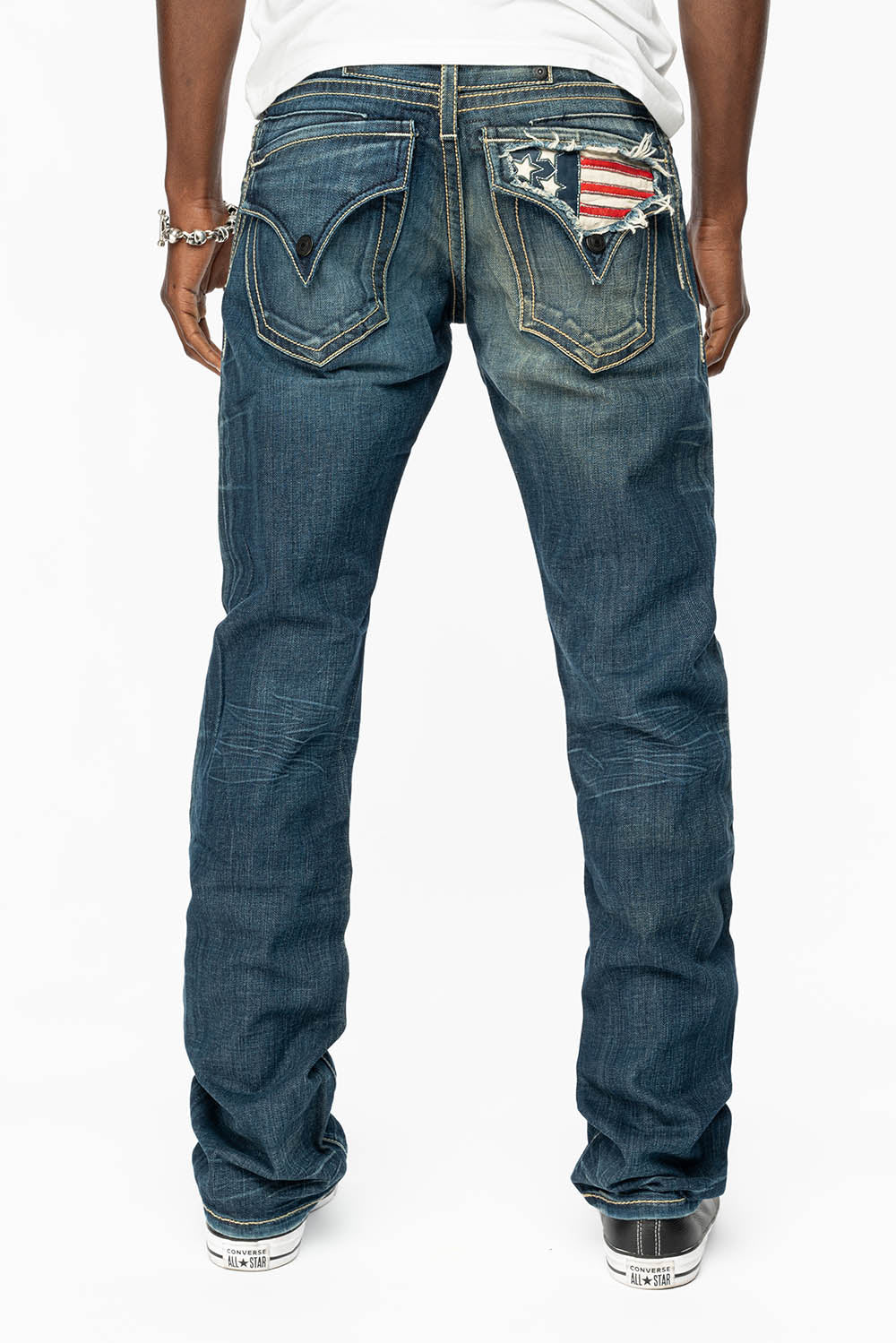 ROBIN'S FLAP STRAIGHT LEG JEANS IN DARK BLUE WASH