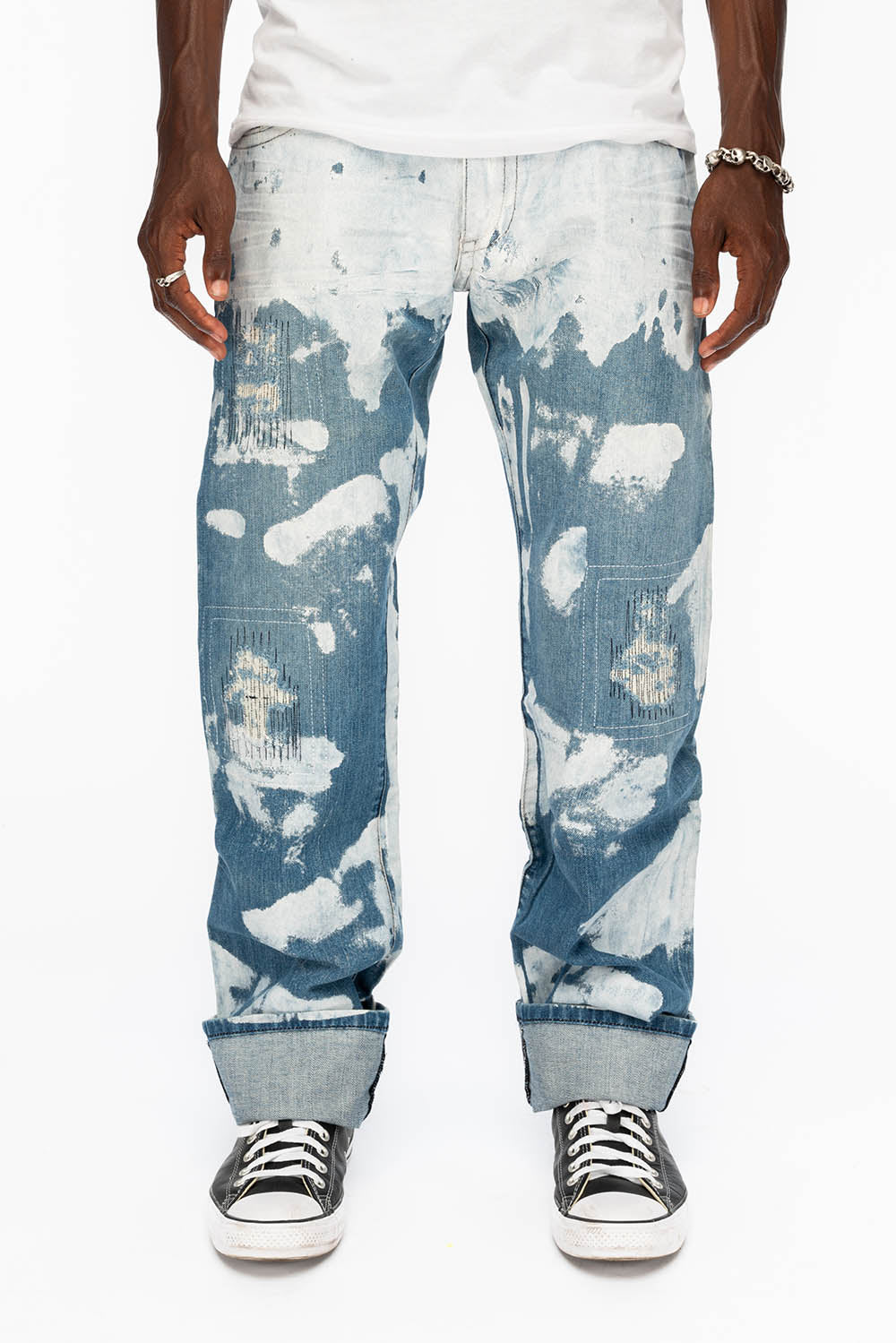 MENS STRAIGHT CUT JEANS WITH CRYSTALS IN WYOMING WHITE