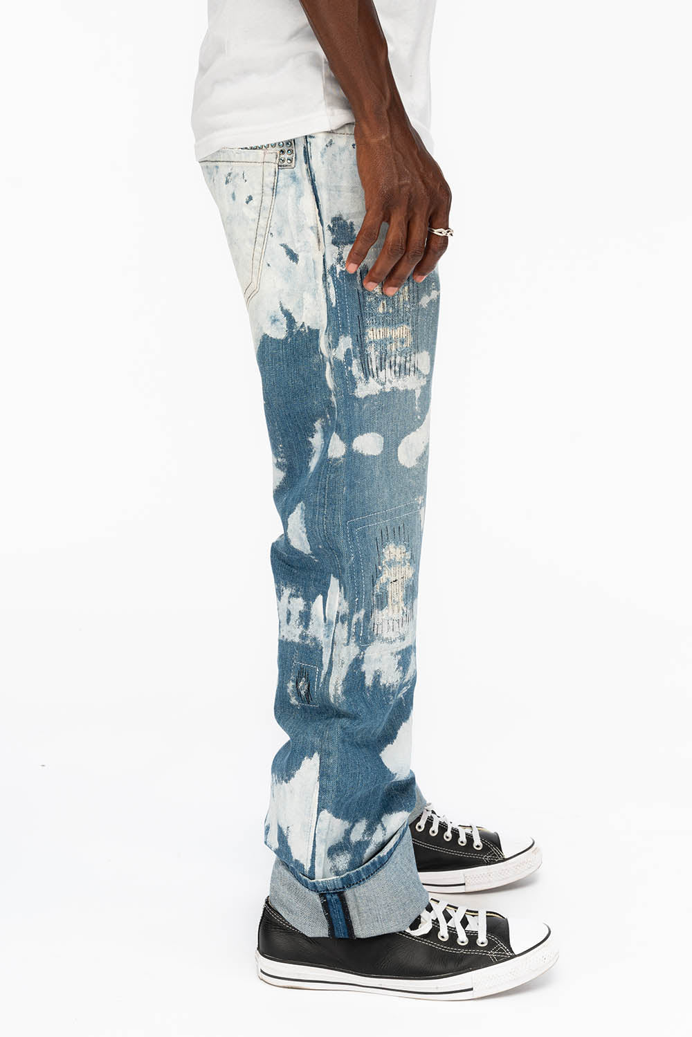 MENS STRAIGHT CUT JEANS WITH CRYSTALS IN WYOMING WHITE