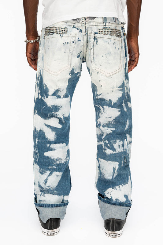 MENS STRAIGHT CUT JEANS WITH CRYSTALS IN WYOMING WHITE