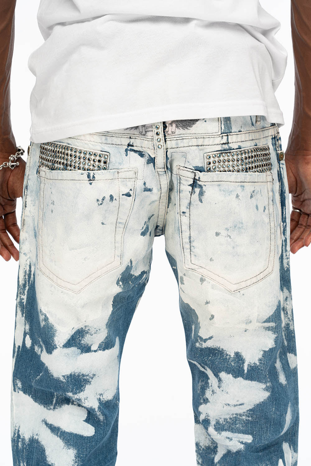 MENS STRAIGHT CUT JEANS WITH CRYSTALS IN WYOMING WHITE