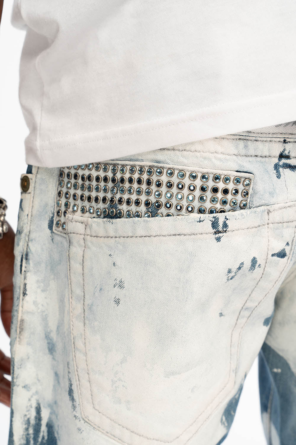 MENS STRAIGHT CUT JEANS WITH CRYSTALS IN WYOMING WHITE