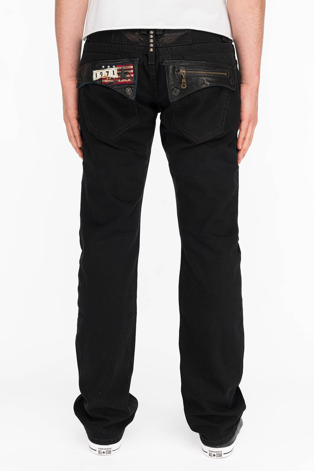 MENS LEATHER FLAP POCKET STRAIGHT LEG JEANS IN BLK – Robin's Jean
