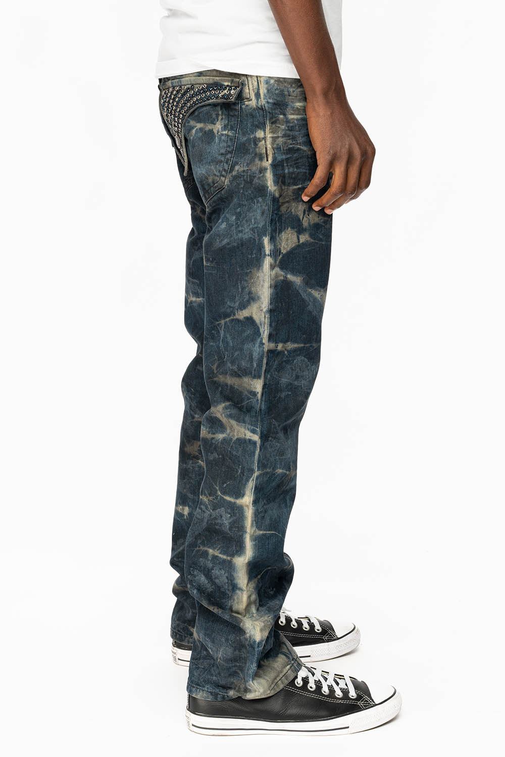 KILLER FLAP STRAIGHT LEG JEANS WITH   FULL CRYSTALS  IN SATURN  SPECIALTY WASH