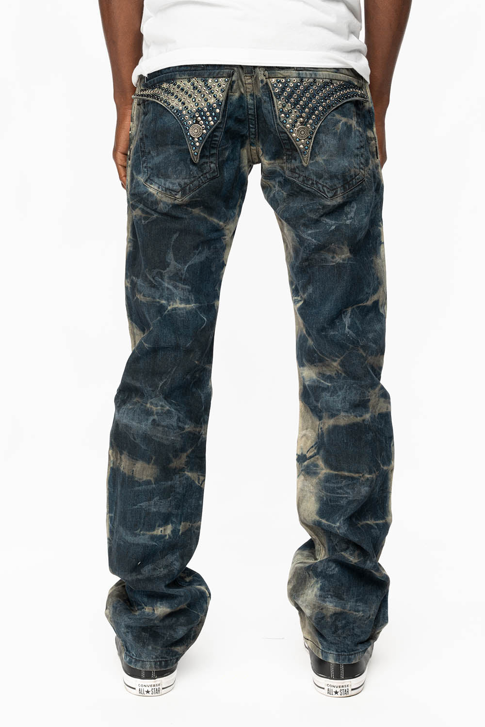 KILLER FLAP STRAIGHT LEG JEANS WITH   FULL CRYSTALS  IN SATURN  SPECIALTY WASH