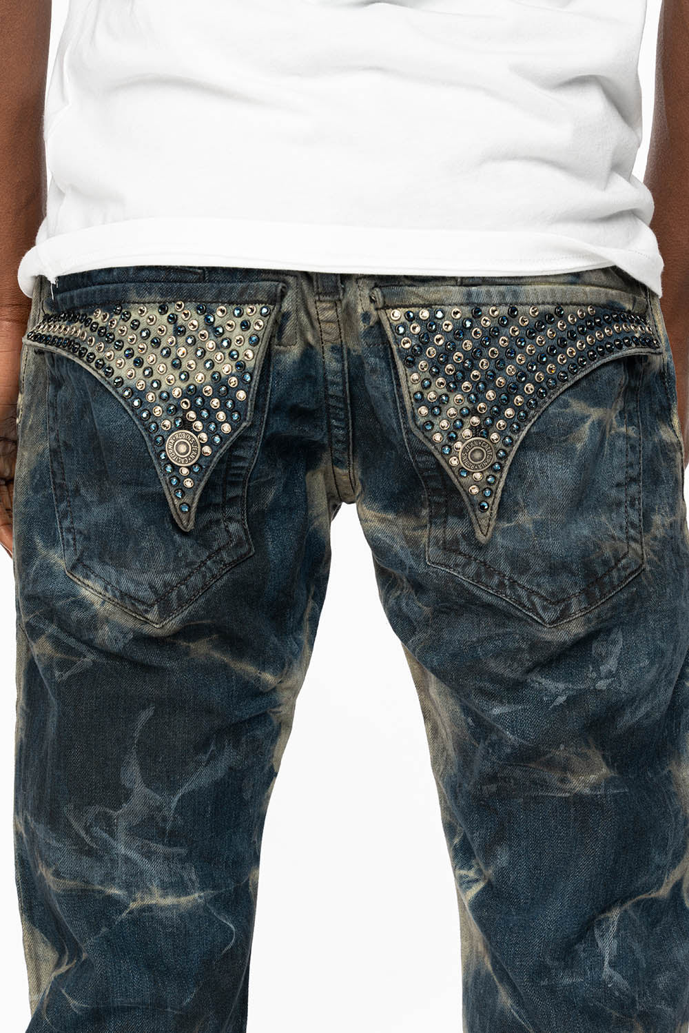 KILLER FLAP STRAIGHT LEG JEANS WITH   FULL CRYSTALS  IN SATURN  SPECIALTY WASH