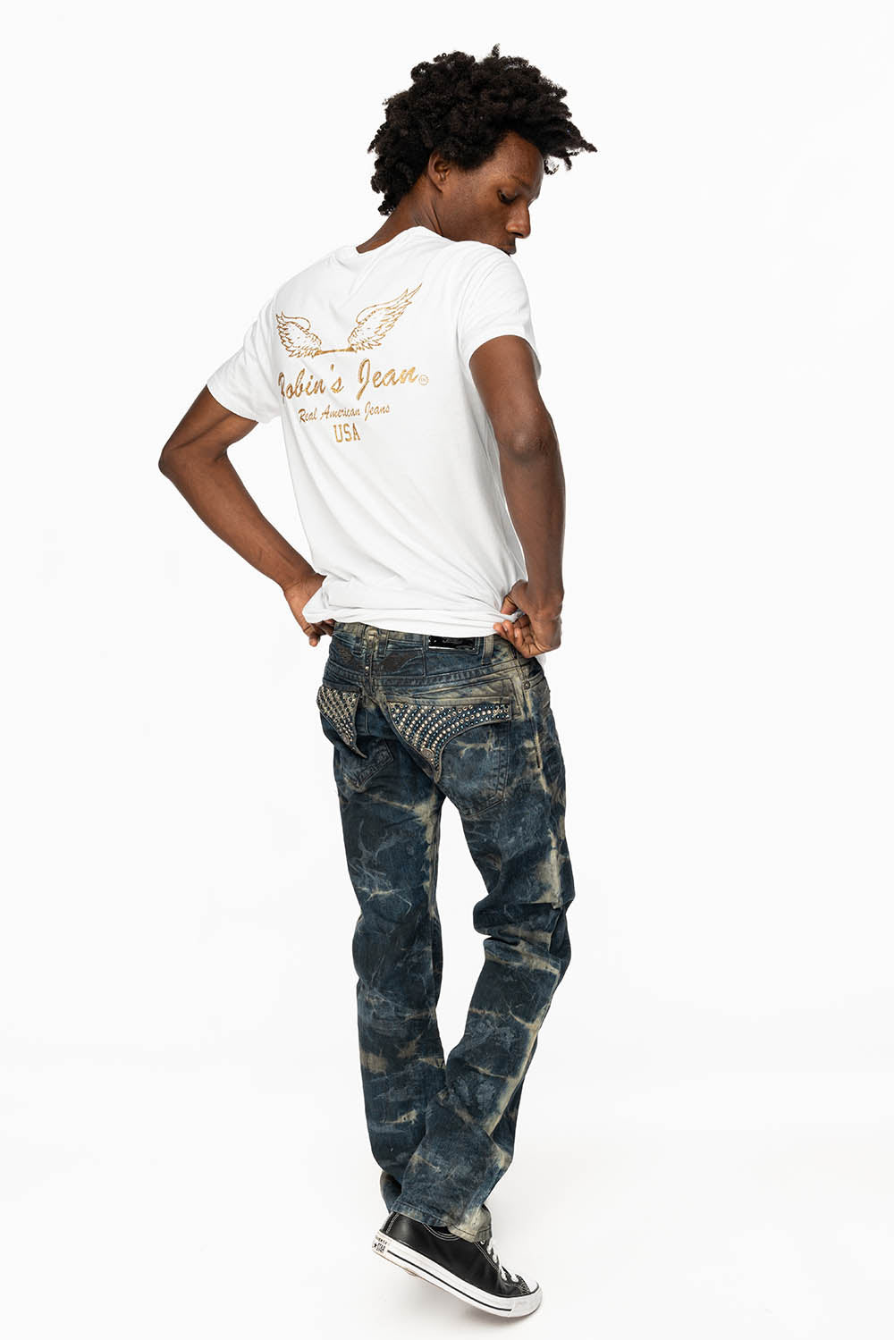 KILLER FLAP STRAIGHT LEG JEANS WITH   FULL CRYSTALS  IN SATURN  SPECIALTY WASH