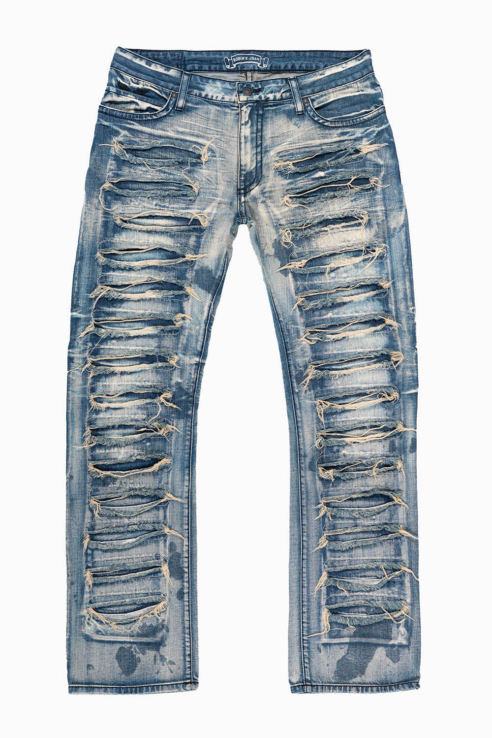 ROBIN'S NEW VINTAGE EDITION RIPPED JEANS WITH JET BLK CRYSTALS  AND STUDS IN JAPAN MEDIUM WASH