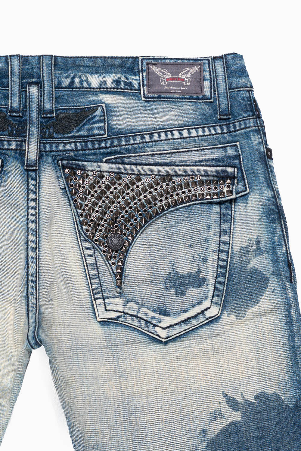 ROBIN'S NEW VINTAGE EDITION RIPPED JEANS WITH JET BLK CRYSTALS  AND STUDS IN JAPAN MEDIUM WASH