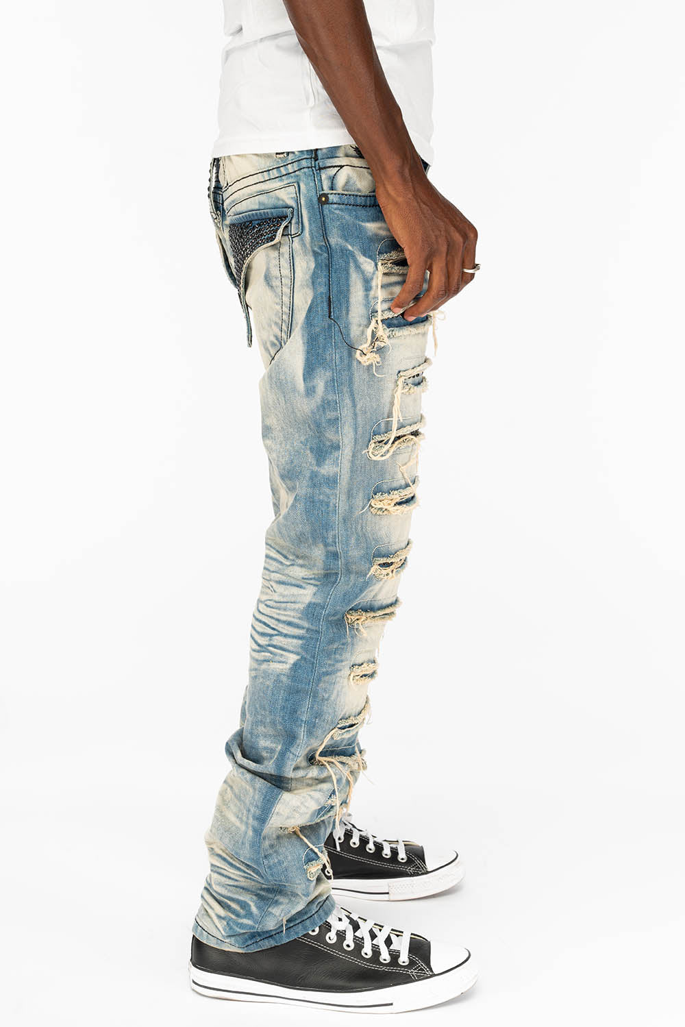 ROBIN'S VINTAGE EDITION RIPPED JEANS WITH CRYSTALS IN OMAHA WASH