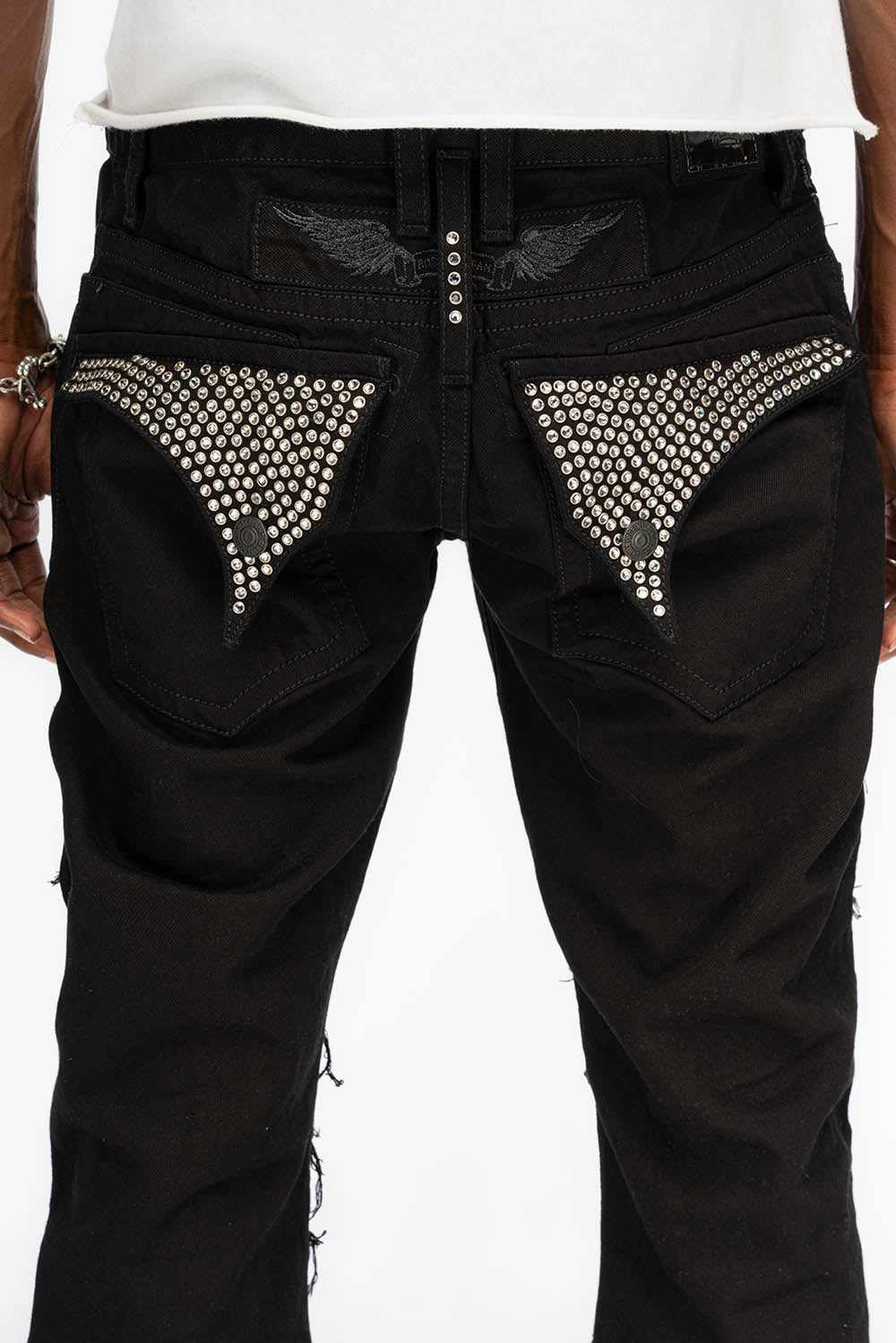 ROBIN'S VINTAGE EDITION JEANS WITH CRYSTALS IN DESTROY PURE BLACK