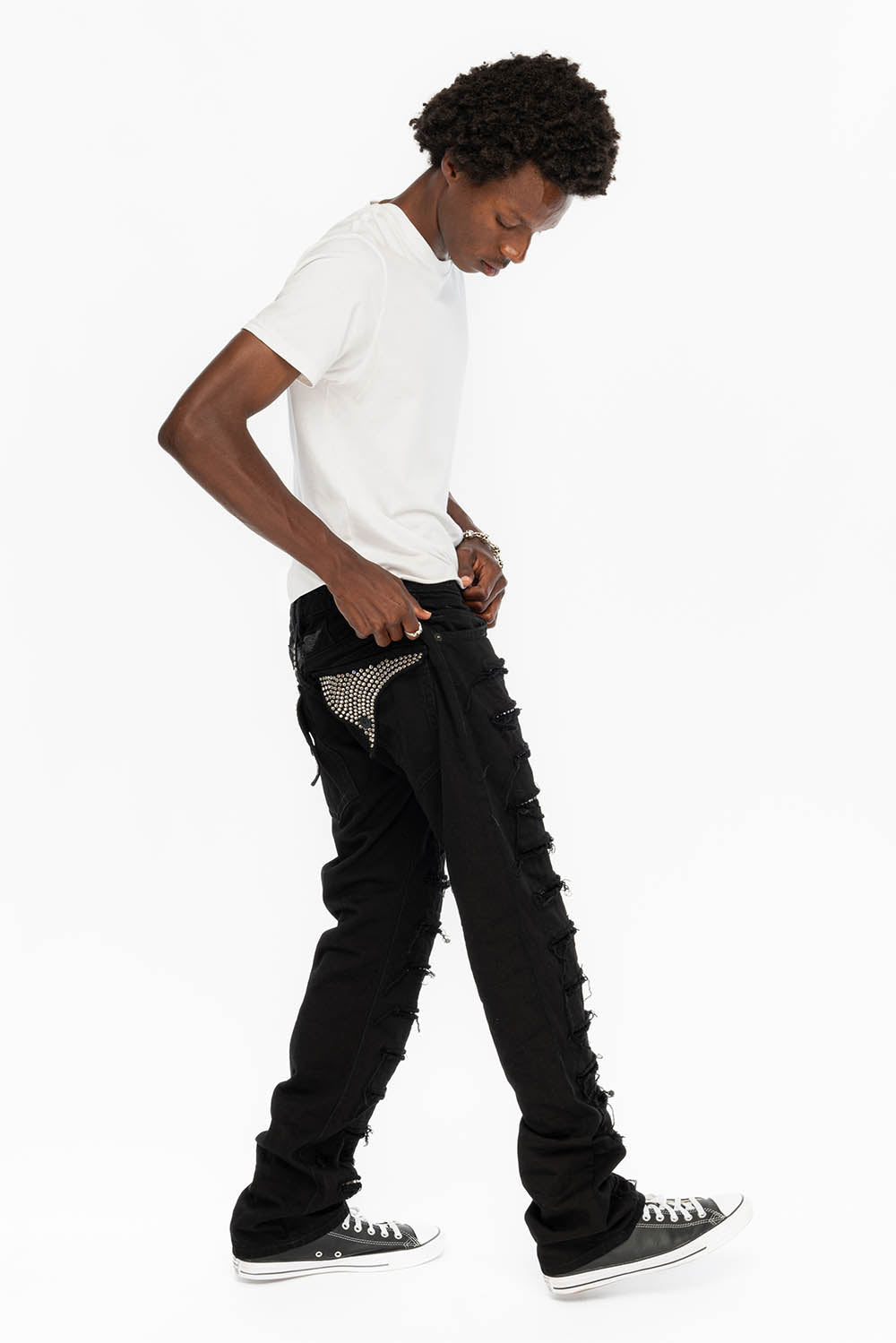 ROBIN'S VINTAGE EDITION JEANS WITH CRYSTALS IN DESTROY PURE BLACK