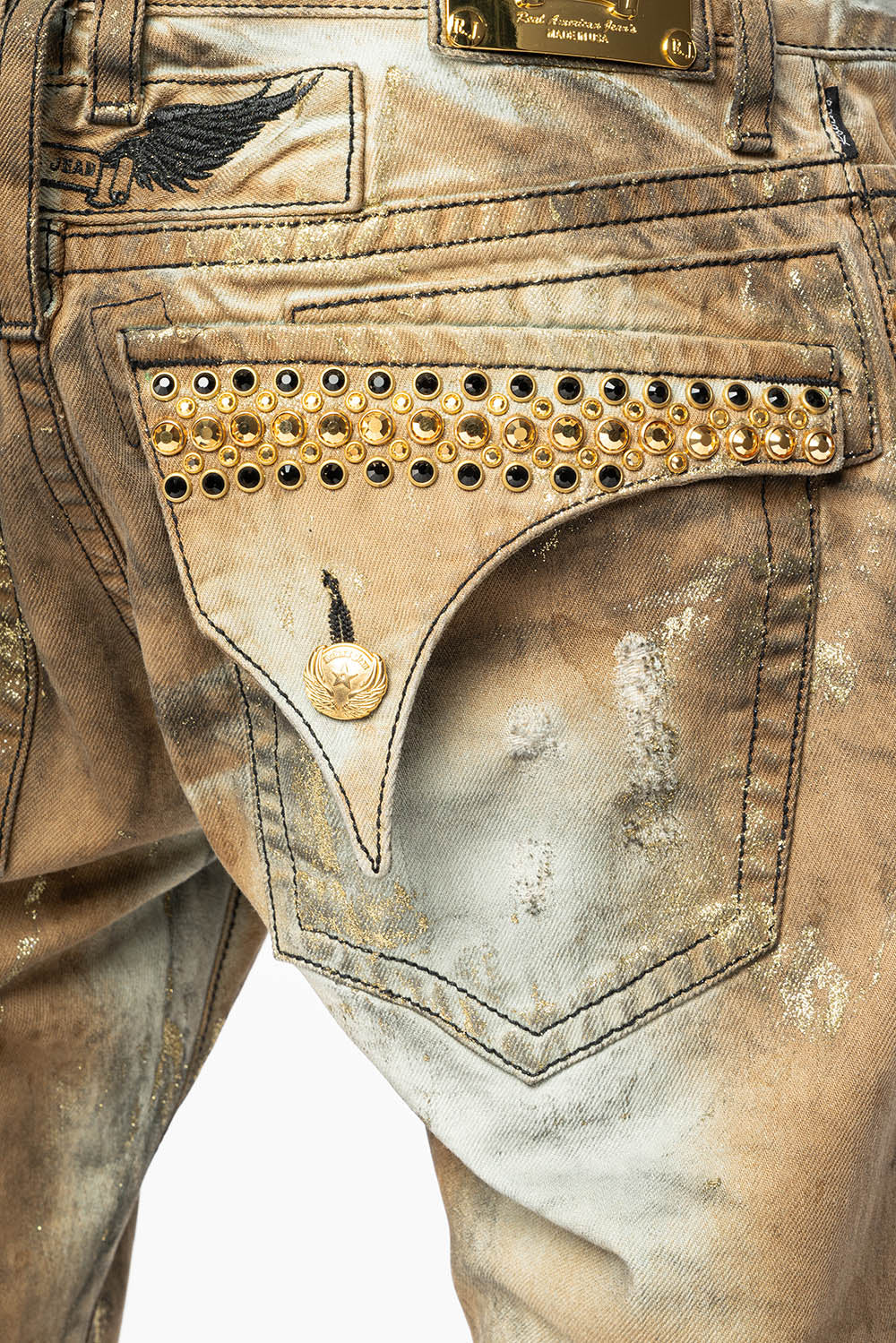 MENS SHORT WITH FLAP POCKETS IN TREVOR BROKEN REPAIRED WASH WITH CRYSTALS