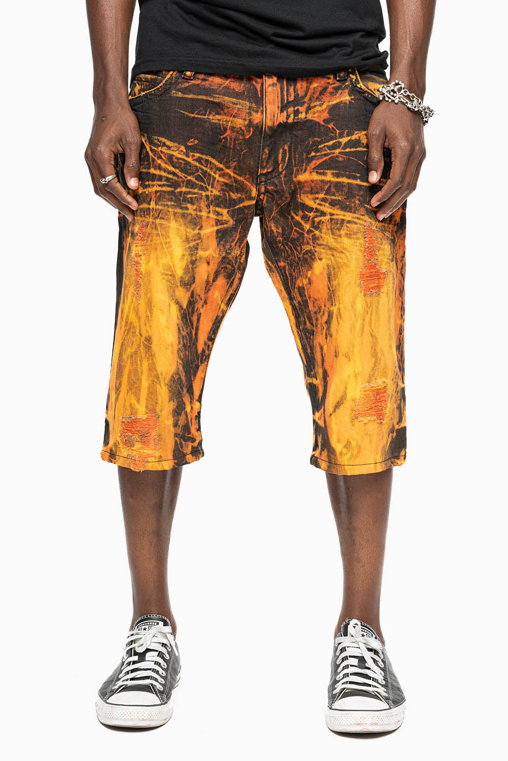 MENS SHORT WITH FLAP POCKETS IN ORANGE VICTOR BROKEN BACKING WASH WITH CRYSTALS