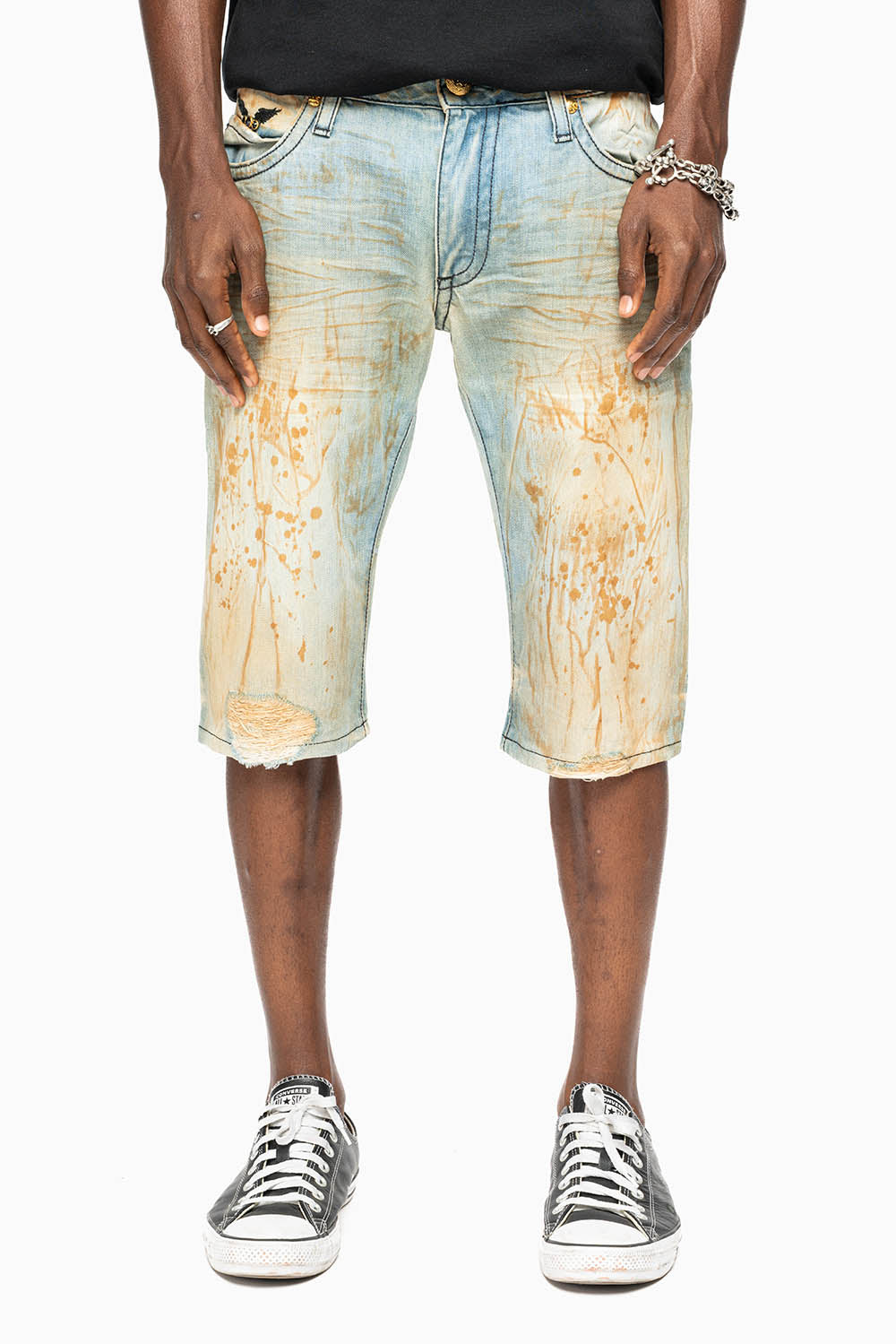 MENS SHORT WITH FLAP POCKETS IN TRAVELER BROKEN REPAIRED WASH WITH CRYSTALS