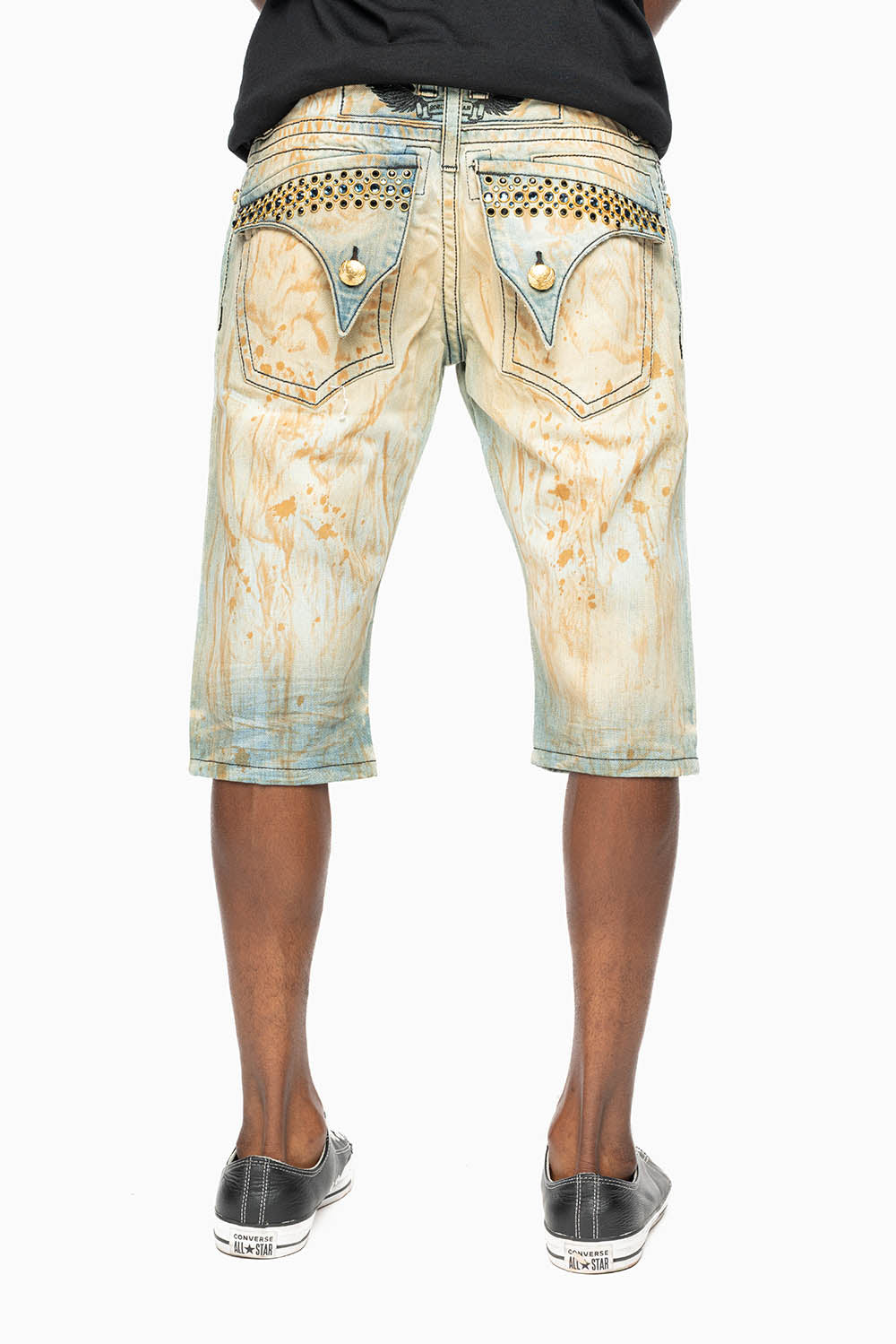 MENS SHORT WITH FLAP POCKETS IN TRAVELER BROKEN REPAIRED WASH WITH CRYSTALS